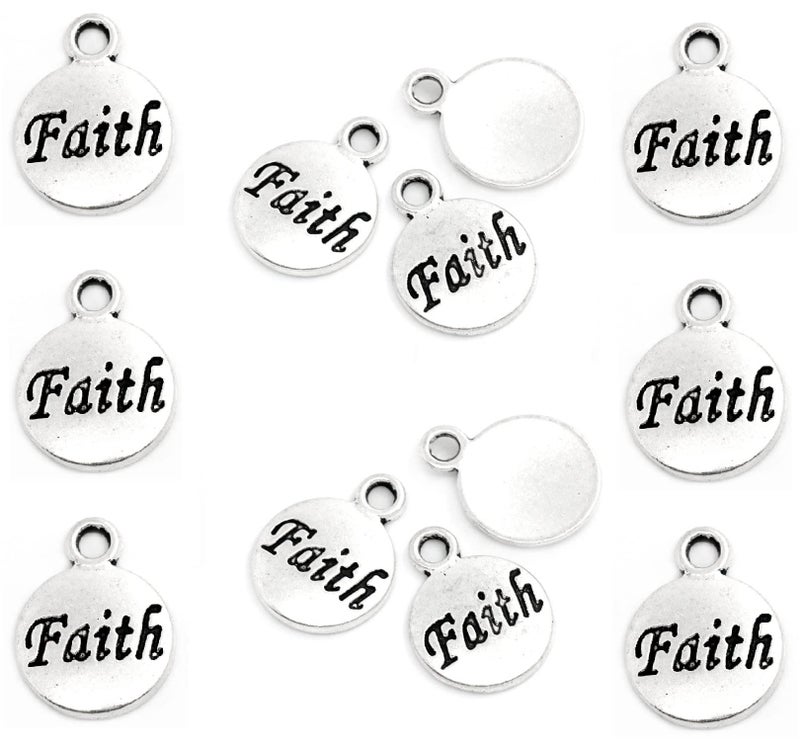 JGFinds Faith Message Charms, Silver Tone, Bulk 50 Pack - Great for DIY Jewelry Making Earrings, Bracelets or Necklace